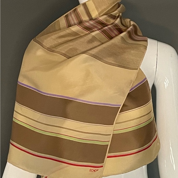 Vintage Echo Silk Scarf Striped Print 15 by 46 Fair to Good - Picture 2 of 6